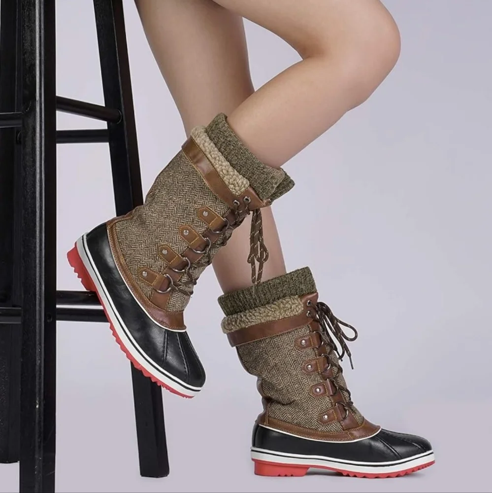DREAM PAIRS Women‎ Mid-Calf Waterproof Winter Snow Boots New Brown Red Faux Fur